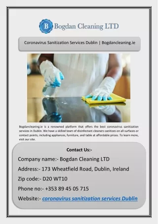Coronavirus Sanitization Services Dublin | Bogdancleaning.ie