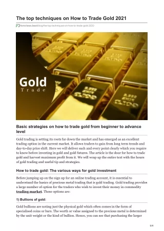 The top techniques on How to Trade Gold 2021
