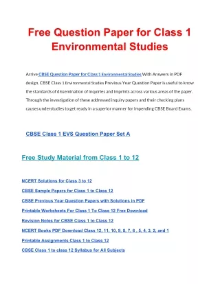 free question paper for class 1 environmental
