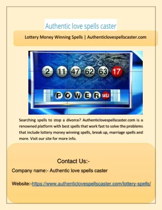 Lottery Money Winning Spells | Authenticlovespellscaster.com