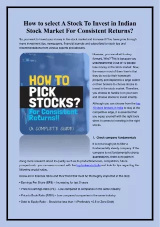 how to select a stock to invest in indian stock