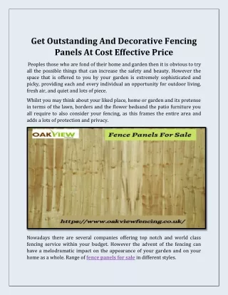 get outstanding and decorative fencing panels