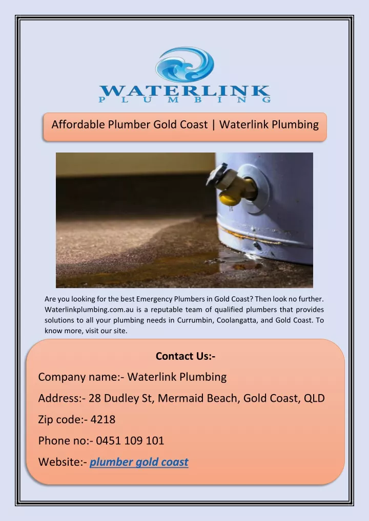 affordable plumber gold coast waterlink plumbing