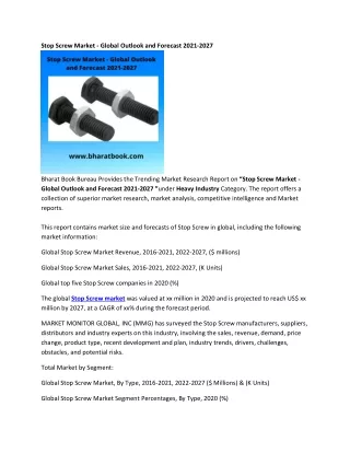 stop screw market global outlook and forecast