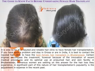 The Good to Know Facts Before Undertaking Female Hair Transplant