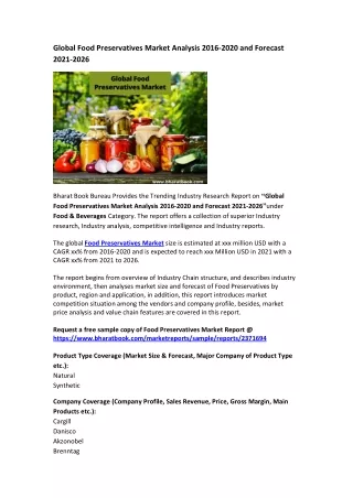 global food preservatives market analysis 2016