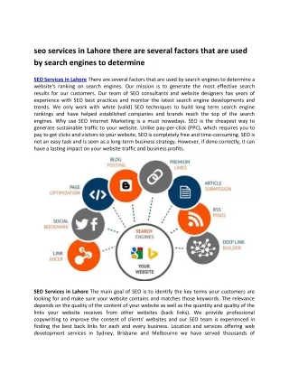 seo services in lahore there are several factors