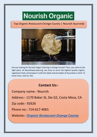 Top Organic Restaurant Orange County | Nourish Ayurveda