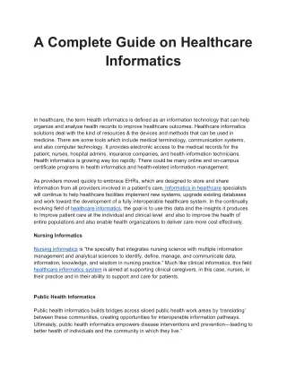 a complete guide on healthcare informatics