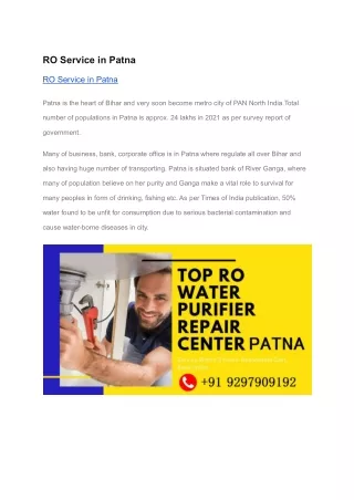 RO Service in Patna RO Water Purifier Service:9297-909192