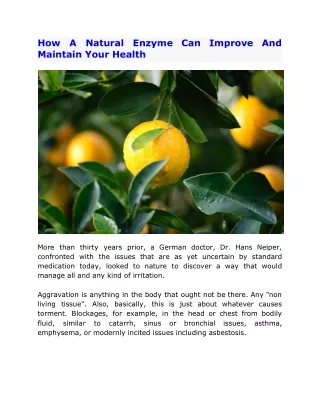 How A Natural Enzyme Can Improve And Maintain Your Health