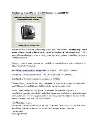 deep learning camera market global outlook