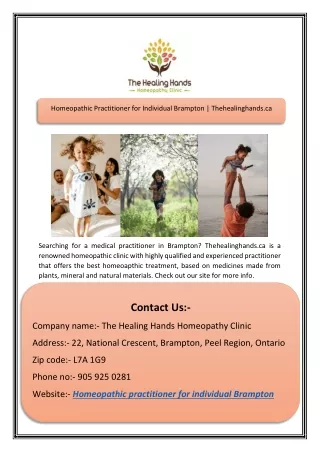 Homeopathic Practitioner for Individual Brampton | Thehealinghands.ca