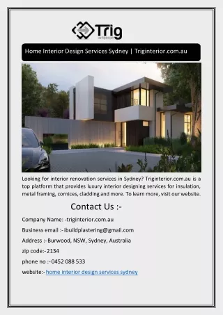 Home Interior Design Services Sydney | Triginterior.com.au
