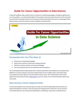 Guide For Career Opportunities in Data Science