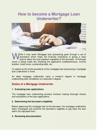 How to become a Mortgage Loan Underwriter?