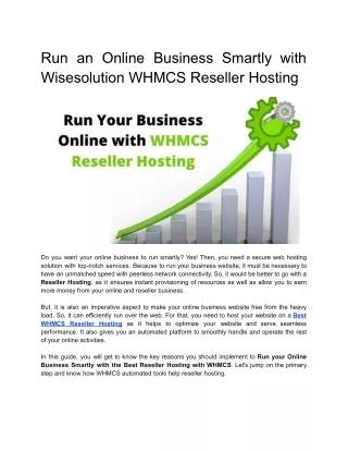 Run your business faster with Wisesolution's WHMCS Reseller Hosting