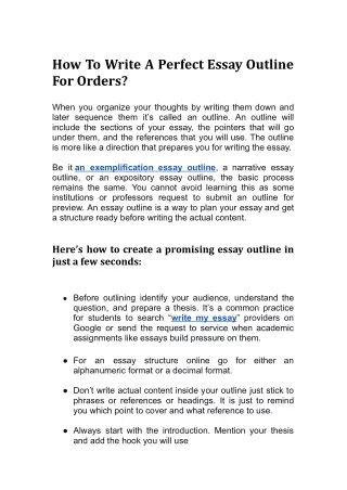 How To Write A Perfect Essay Outline For Orders