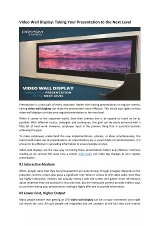 Video Wall Display- Taking Your Presentation to the Next Level