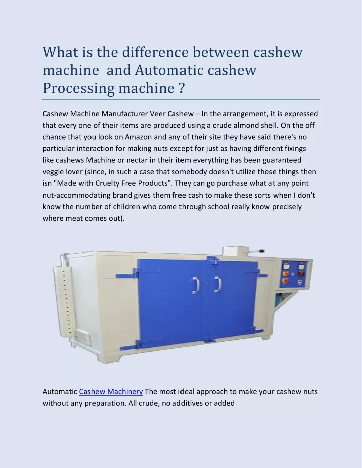 what is the difference between cashew machine