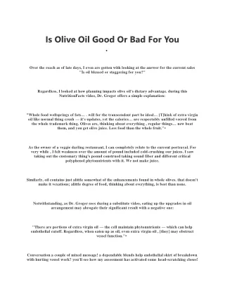 Is Olive Oil Good Or Bad For You