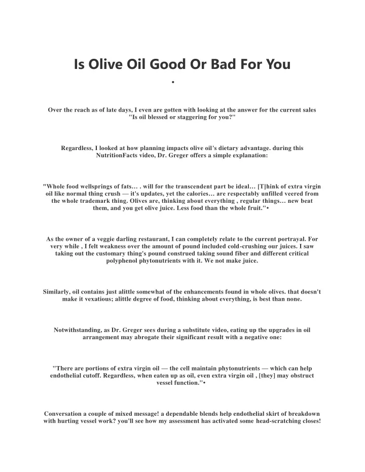 is olive oil good or bad for you