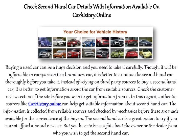 check second hand car details with information