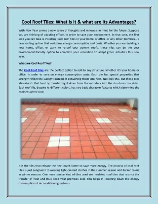 cool roof tiles what is it what are its advantages
