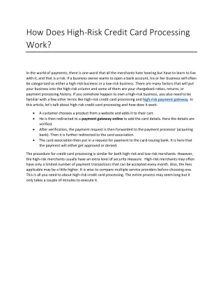 how does high risk credit card processing work