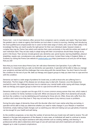 prema care live in care solutions offers services
