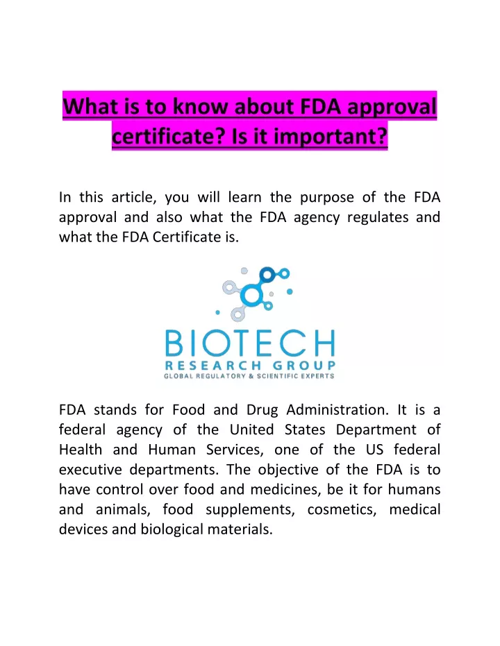 what is to know about fda approval certificate