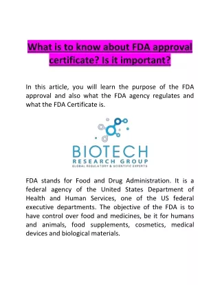 What is to know about FDA approval certificate? Is it important?