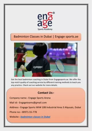 Badminton Classes in Dubai | Engage sports.ae