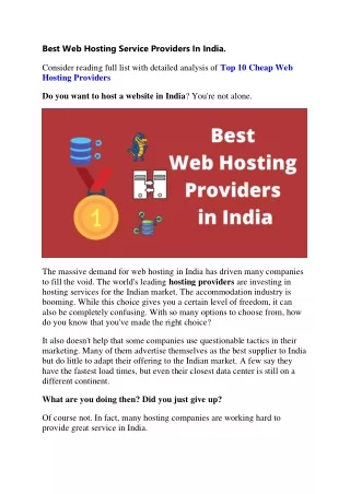 Best Web Hosting Service Providers In India