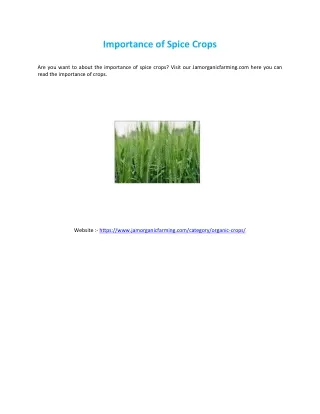 importance of spice crops