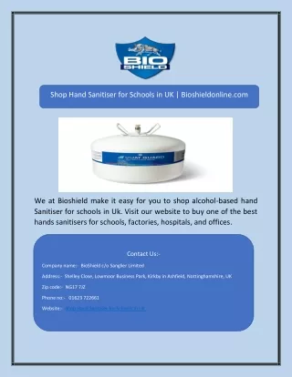 Online Sanitising Products for Schools in UK | Bioshieldonline.com