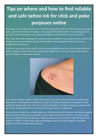 Tips on where and how to find reliable and safe tattoo ink for stick and poke purposes online