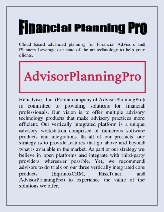 cloud based advanced planning for financial