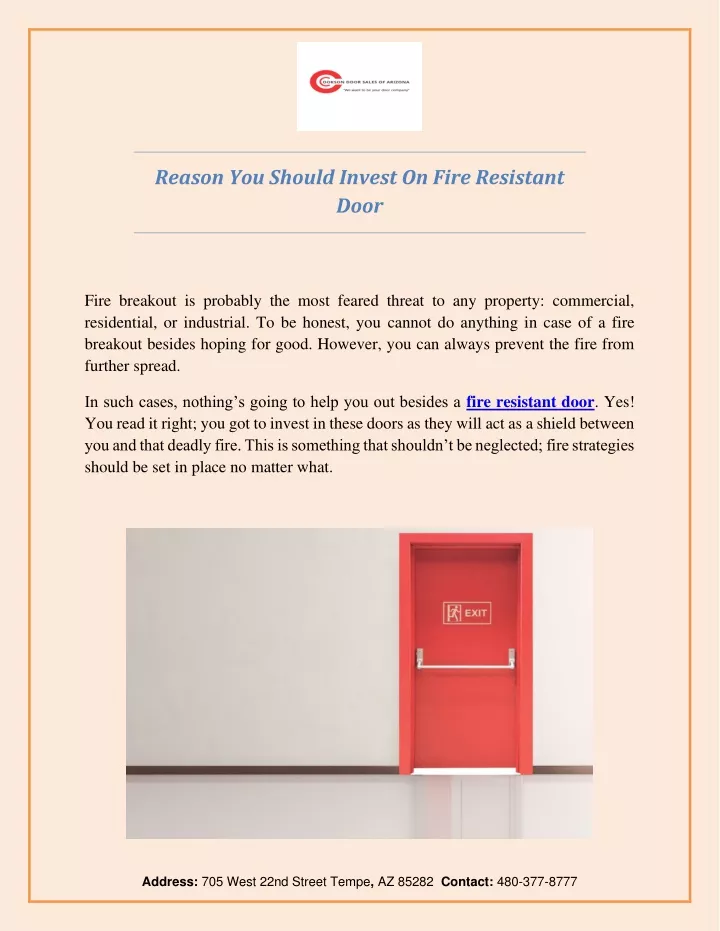 reason you should invest on fire resistant door