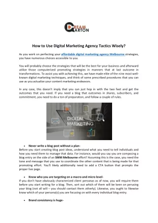 How to Use Digital Marketing Agency Tactics Wisely?