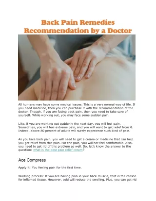 Back Pain Remedies Recommendation by a Doctor