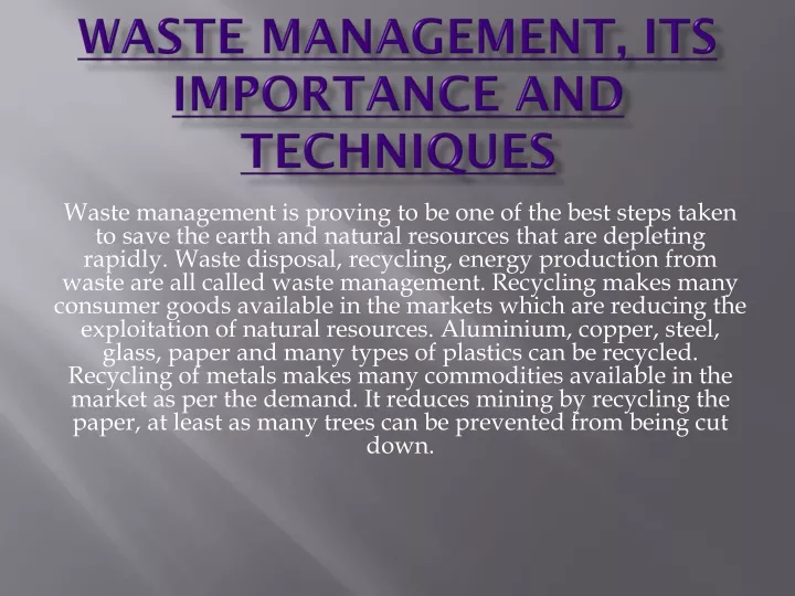 waste management its importance and techniques