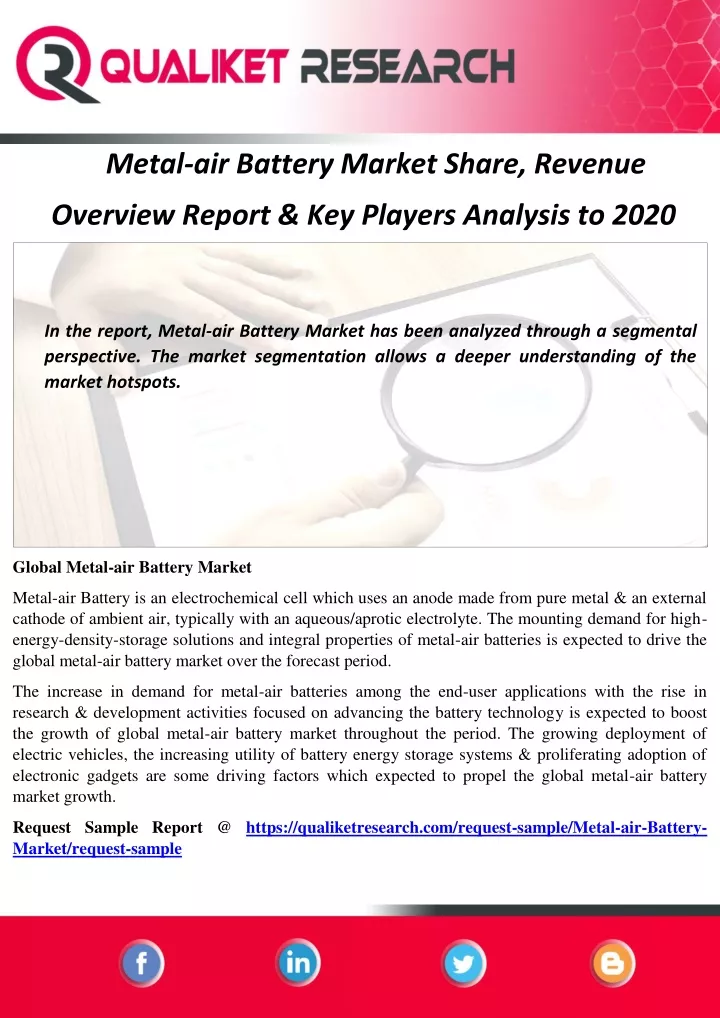 metal air battery market share revenue