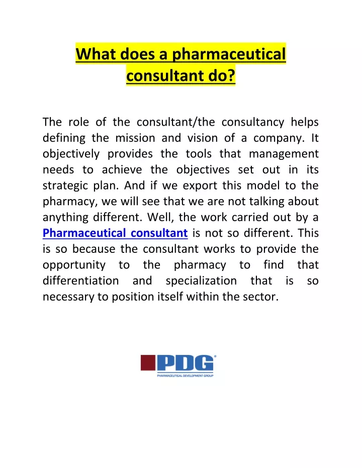 what does a pharmaceutical consultant do