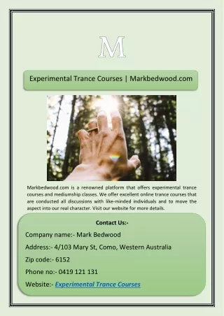 experimental trance courses markbedwood com