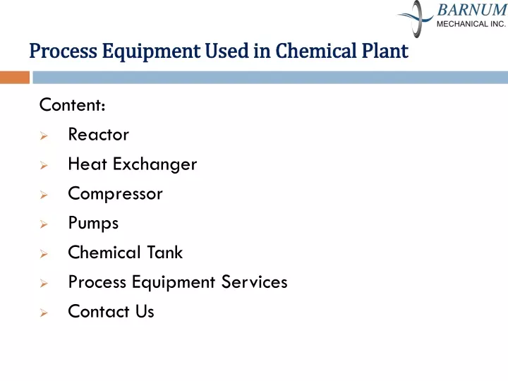 process equipment used in chemical plant