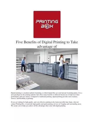 Five Benefits of Digital Printing to Take advantage of