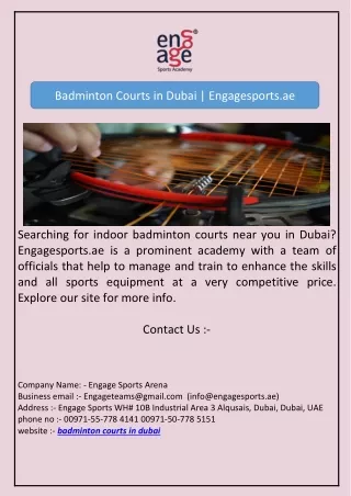 Badminton Courts in Dubai | Engagesports.ae