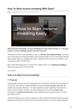 How To Start Income Investing With Ease?
