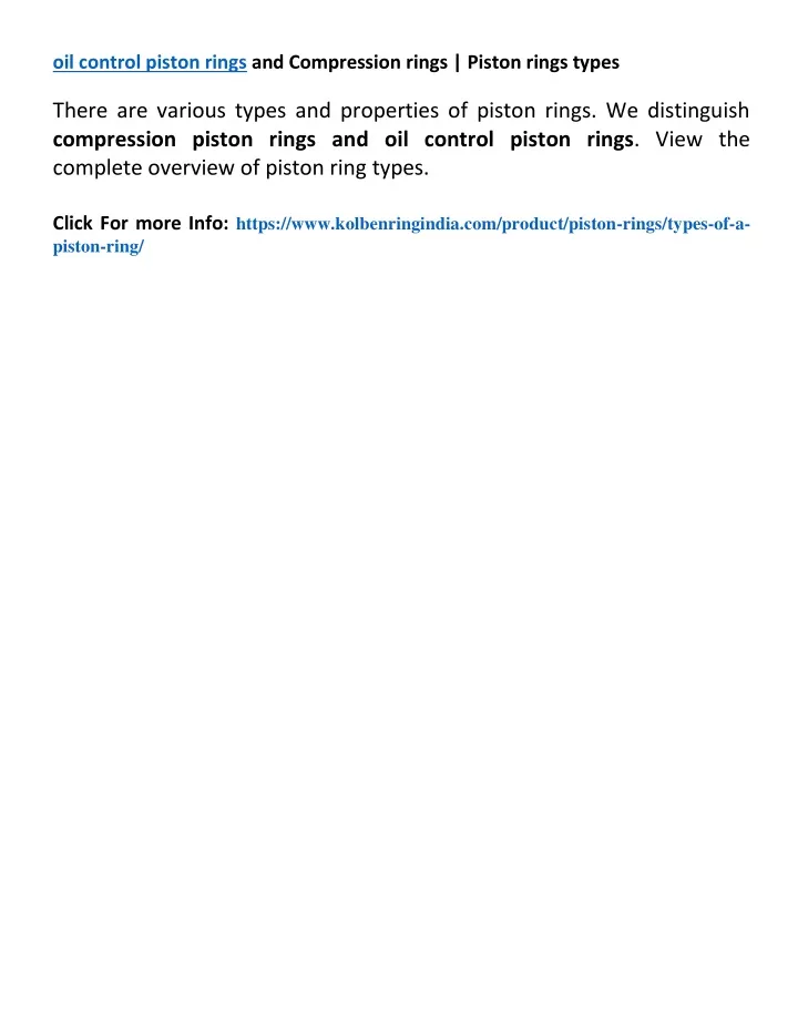 oil control piston rings and compression rings